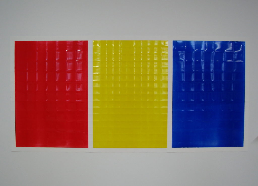 Red, Yellow, Blue  Acrylic on powdered stone paper  32x66 inches 2013