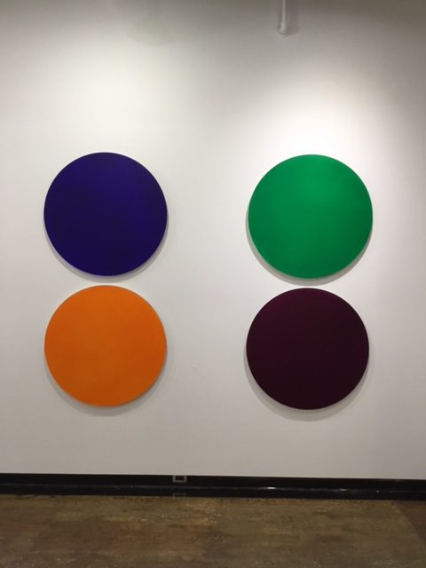 Thin Places, Orange, green, indigo, violet, Acrylic on panel, 36” diameter, 2017